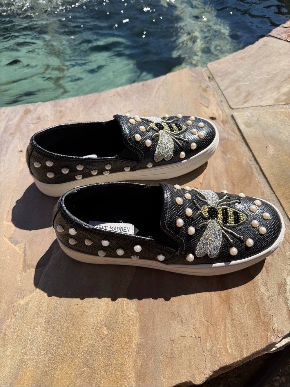 Steve Madden Black Pearl Bee Embroidered Slip-On Sneakers - Picture 5 of 8
